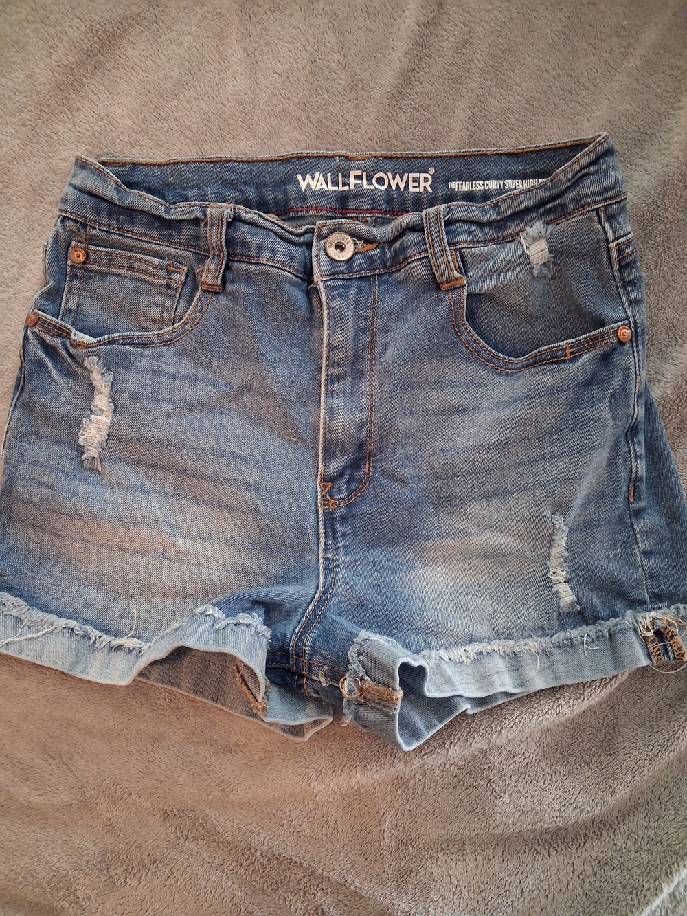 Wallflower Women's Blue Distressed Denim Shorts